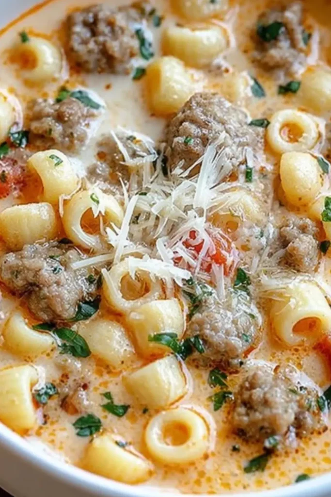 Creamy Parmesan Italian Sausage Ditalini Soup