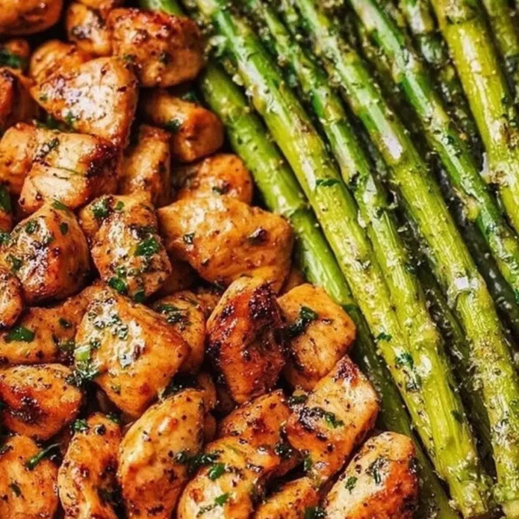 Garlic Butter Chicken Bites with Asparagus