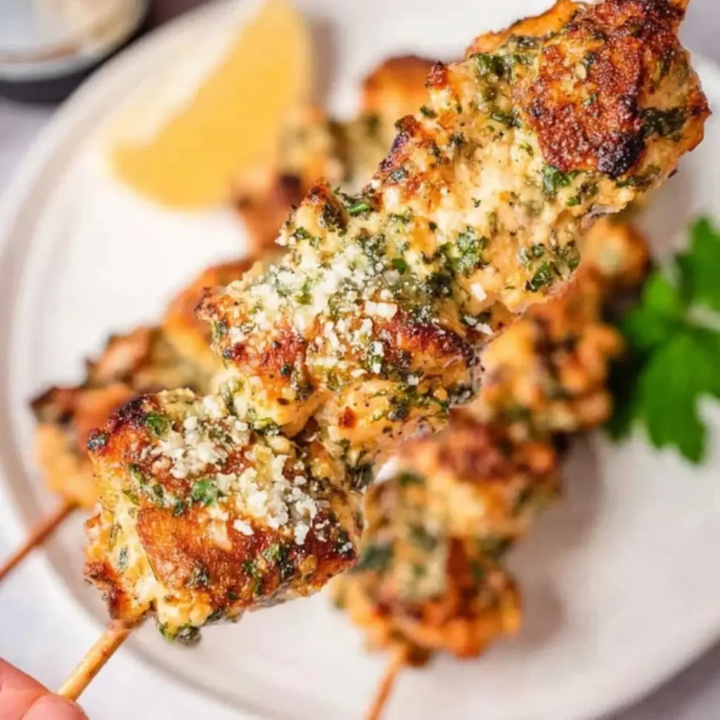 Air Fryer Garlic Parmesan Chicken Skewers