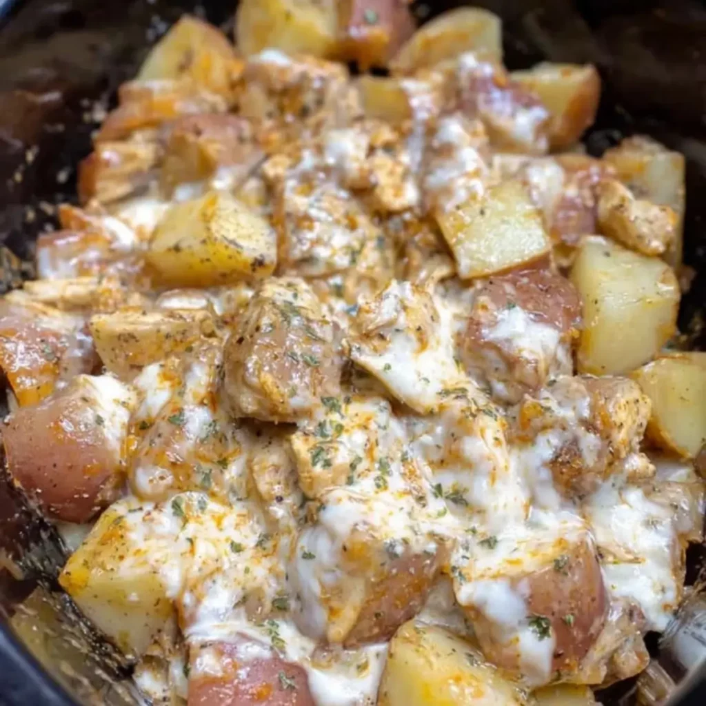 Crockpot Garlic Parmesan Chicken Potatoes