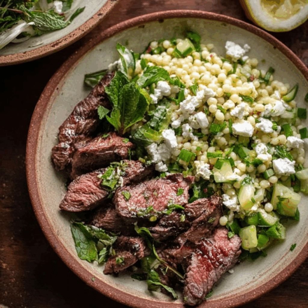 Grilled Skirt Steak with Lemon Herb Couscous Salad