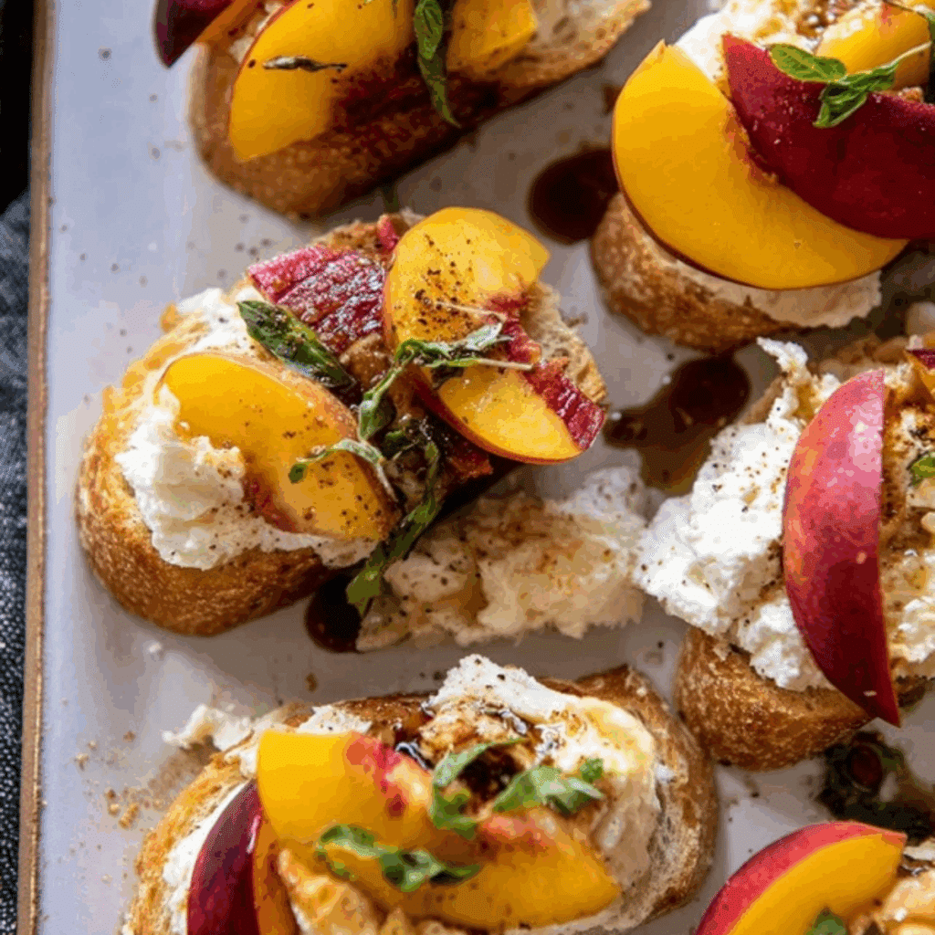 Peach Burrata Parmesan Crostini