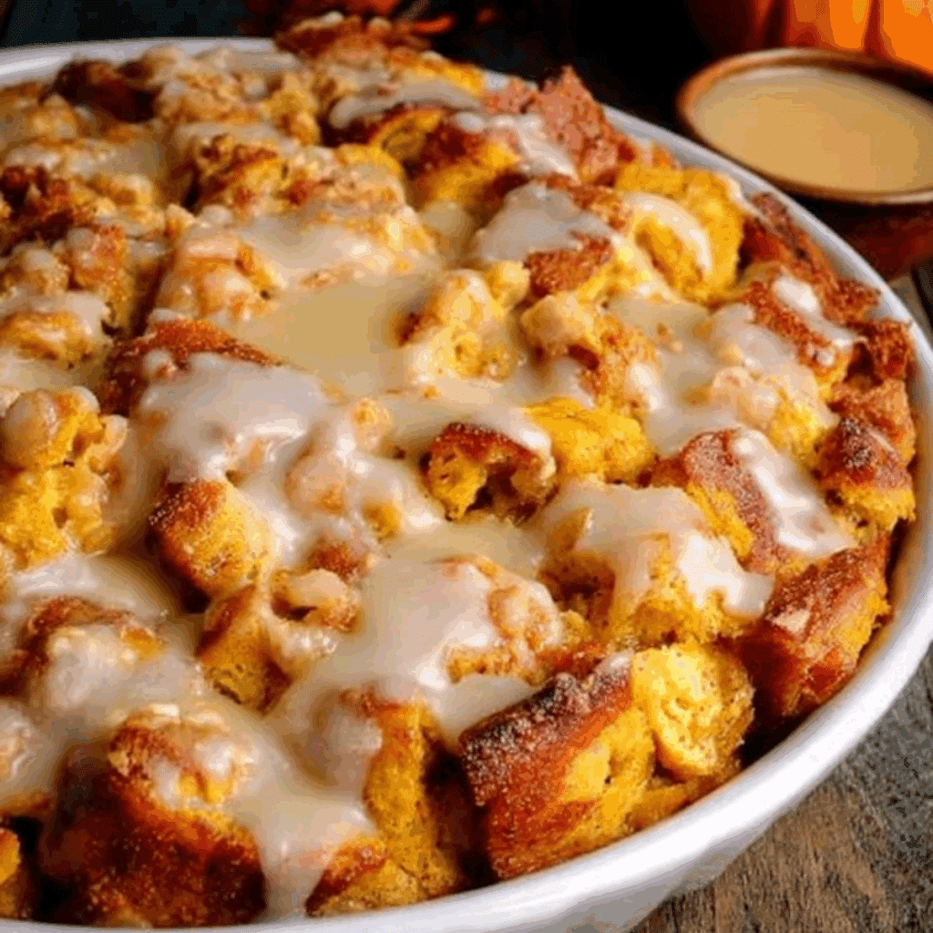 Pumpkin Bread Pudding with Apple Cider Butter Sauce