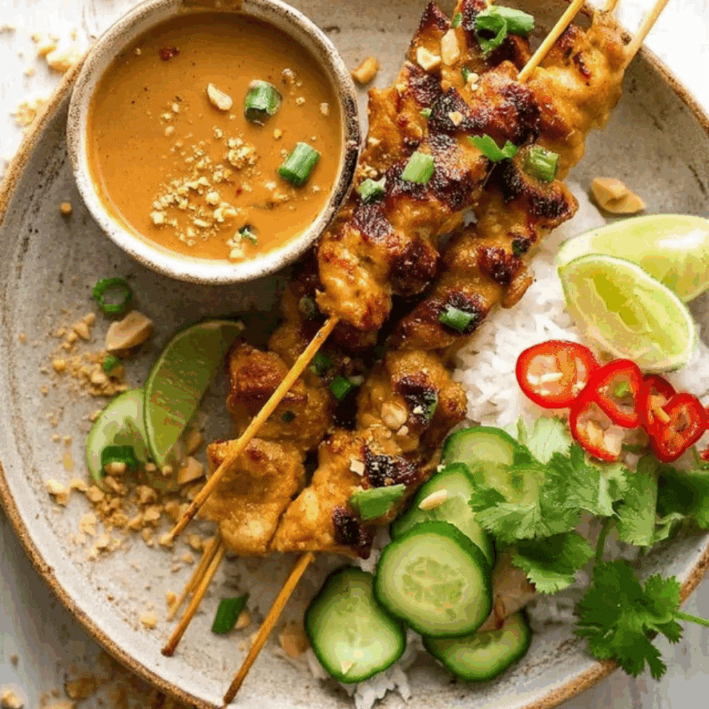 Thai Chicken Satay with Peanut Sauce Recipe the best recipe - Mucha Munch