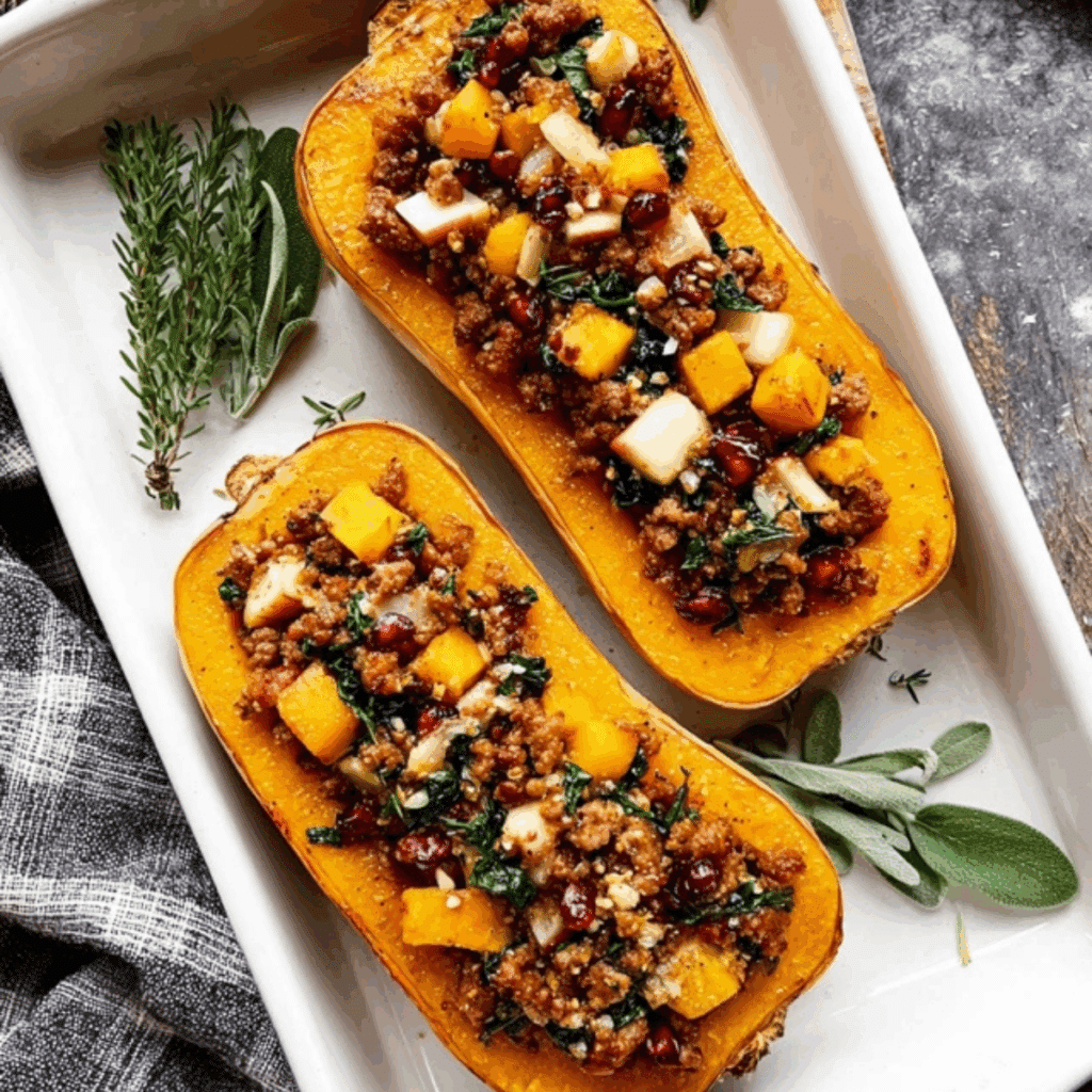 Apple Sausage Stuffed Butternut Squash