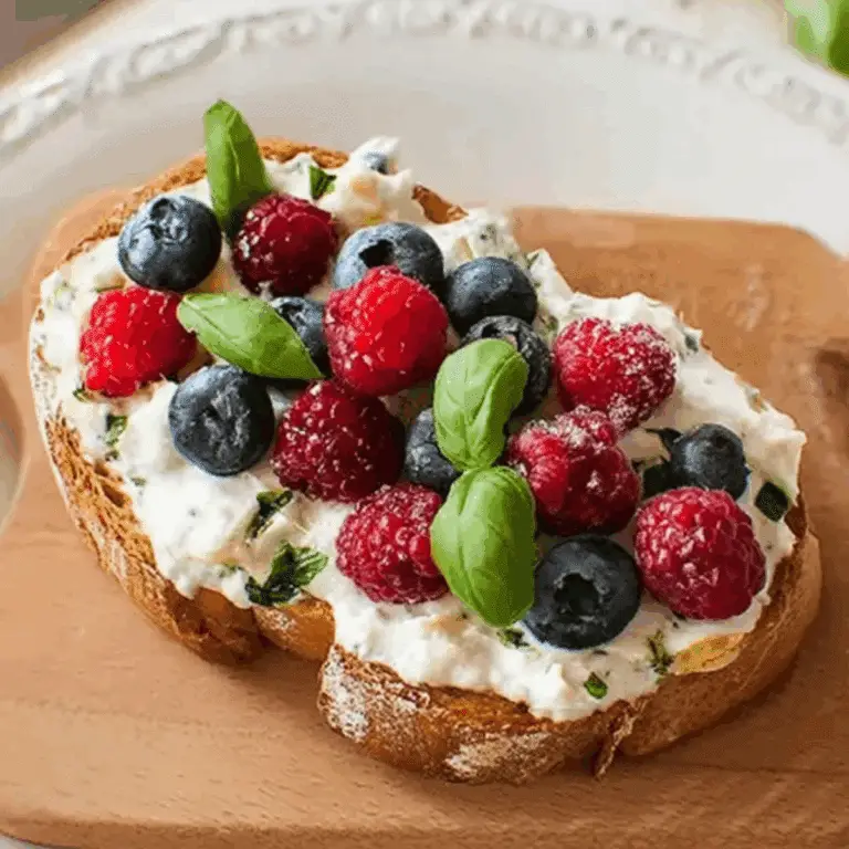 Berries and Basil Cream Cheese Toast