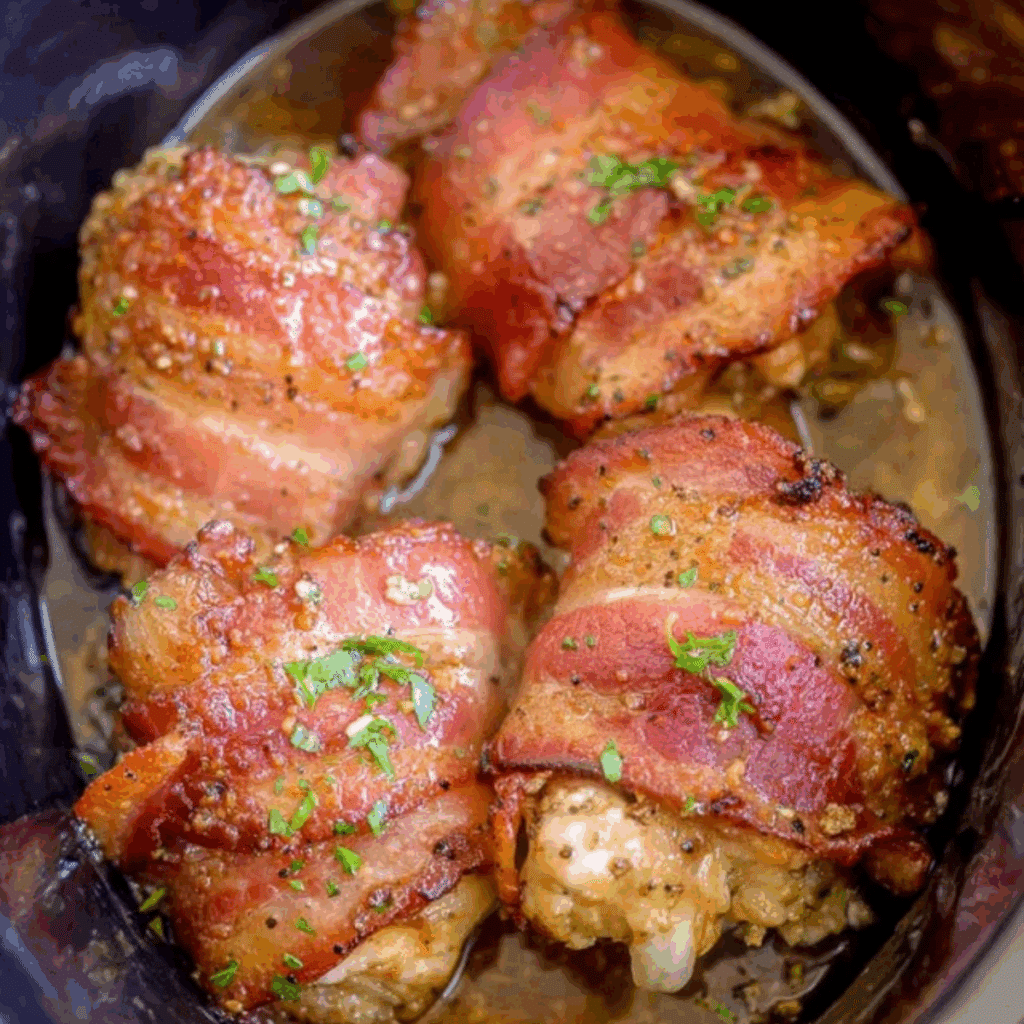 Slow Cooker Bacon Brown Sugar Garlic Chicken
