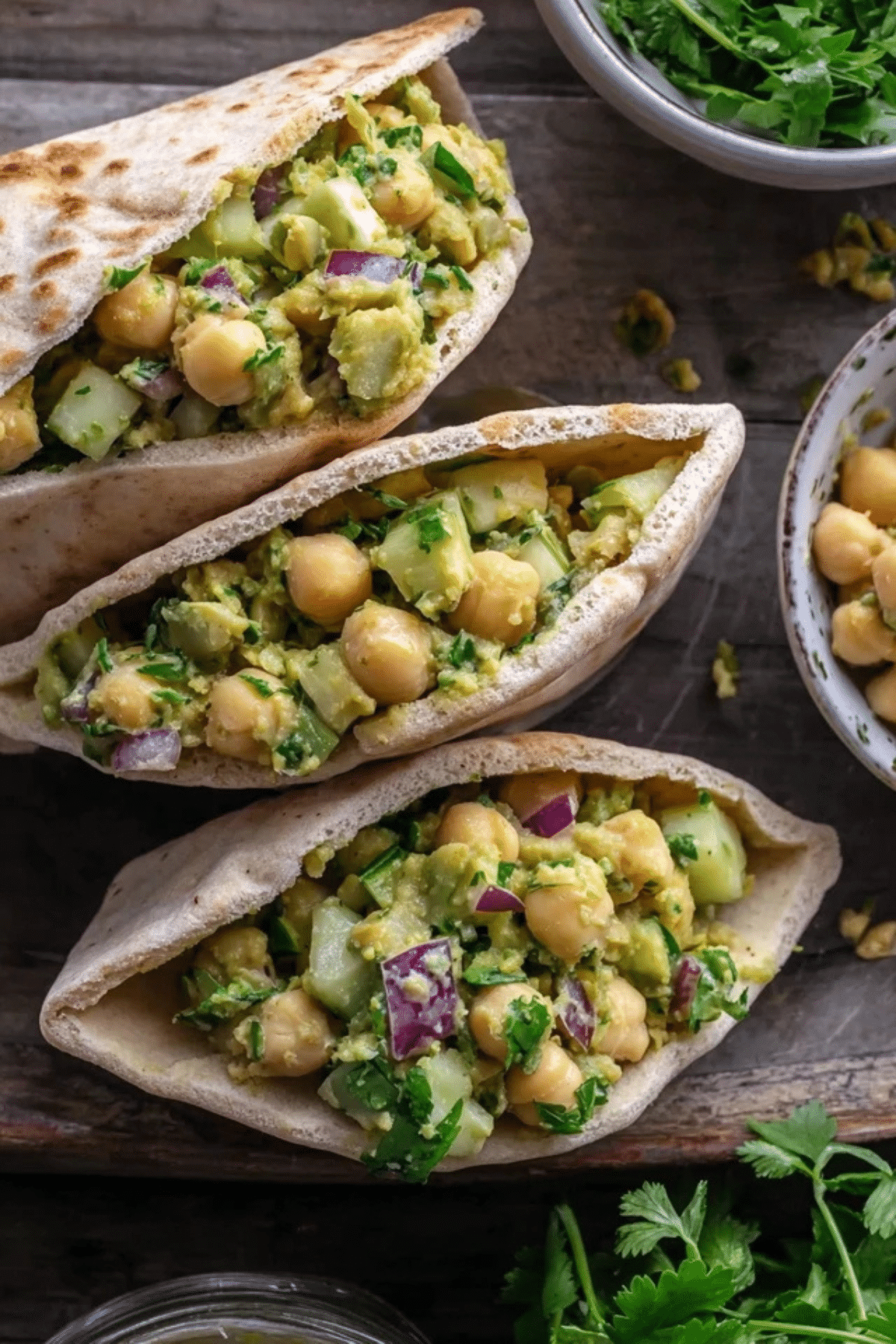 Smashed Chickpea Salad Stuffed Pitas