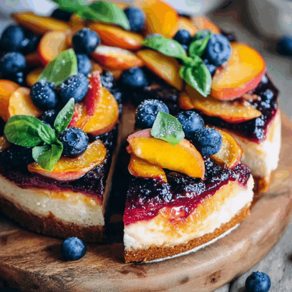 Summer Berry and Peach Cheesecake