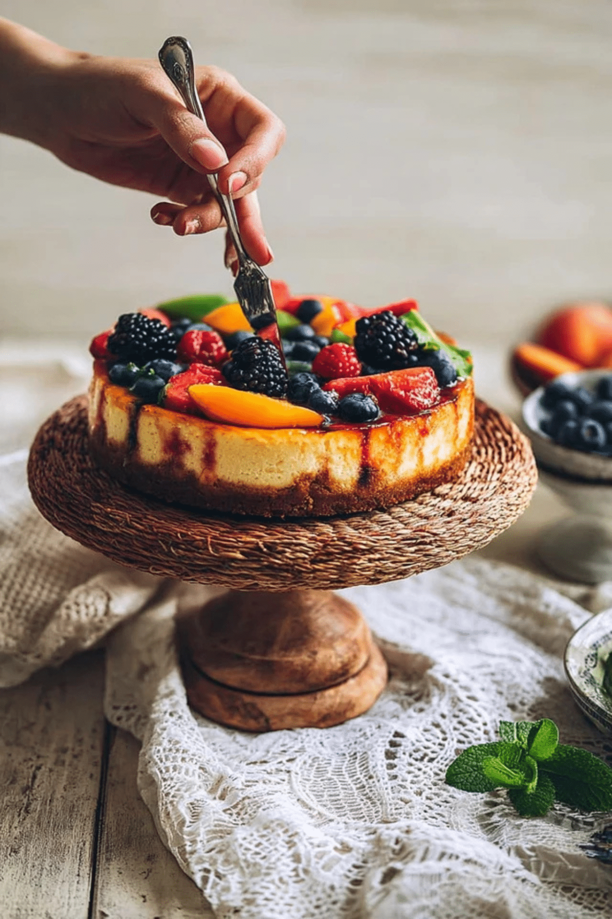 Summer Berry and Peach Cheesecake