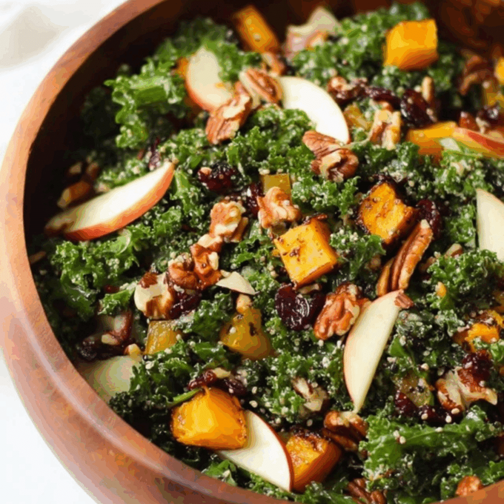Autumn Kale Salad with Maple Balsamic Vinaigrette