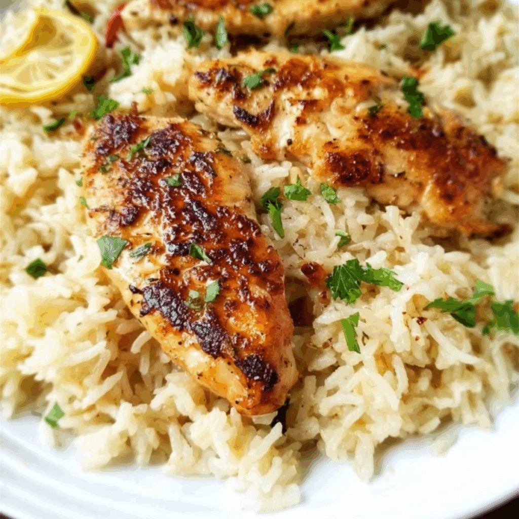 Chicken Scampi with Garlic Parmesan Rice