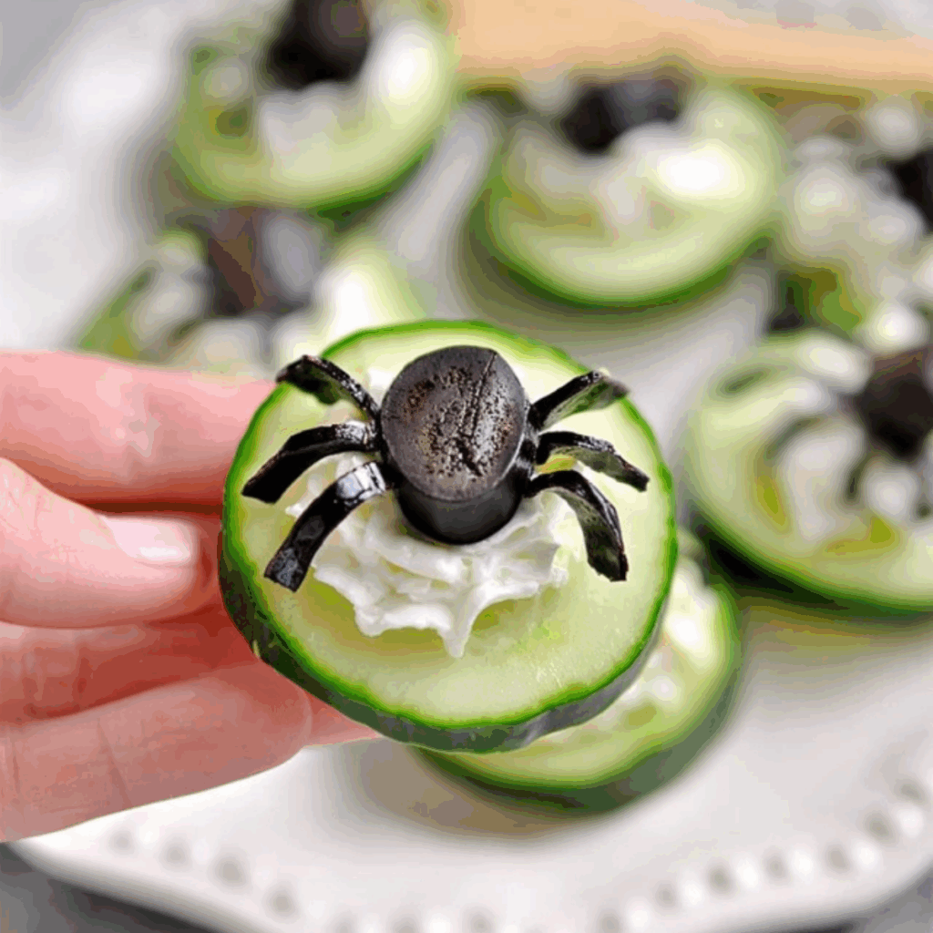 Keto Spider Cucumber Appetizer Bites