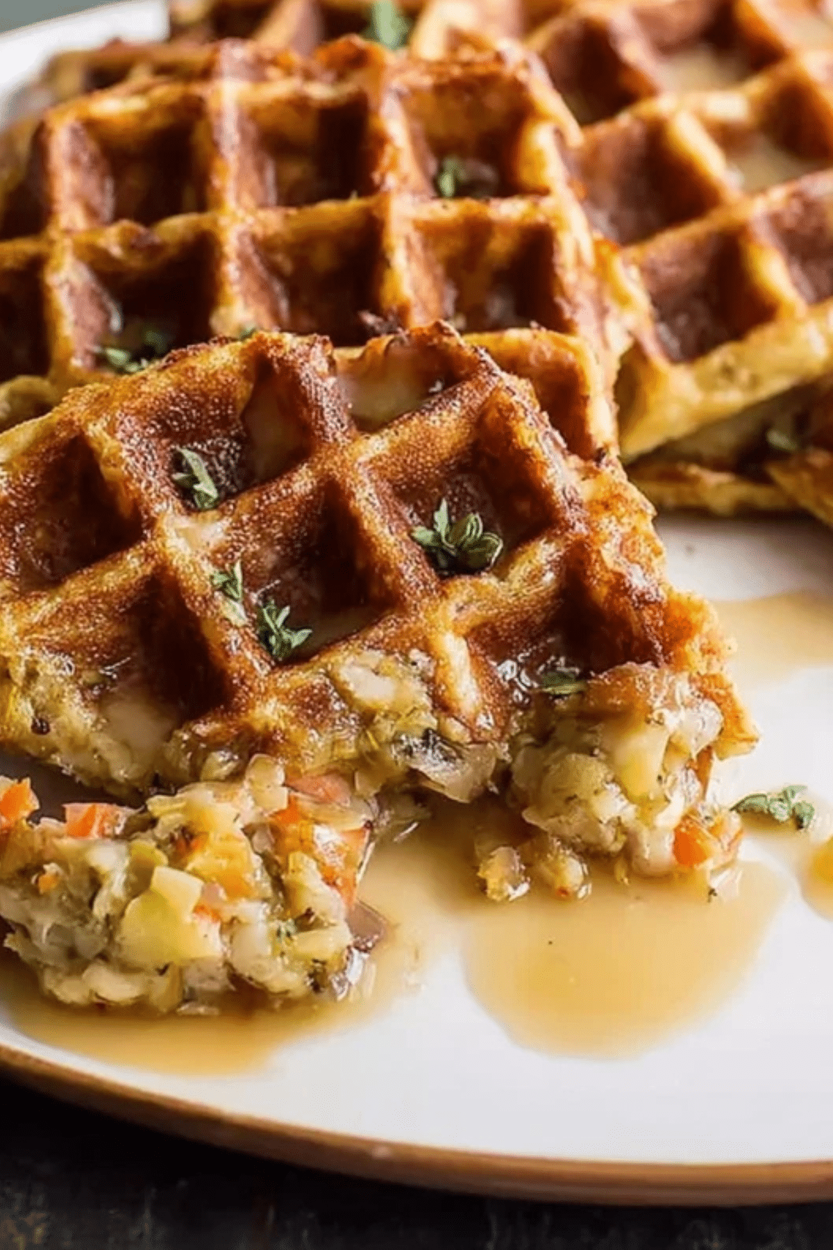 Leftover Stuffing Waffles with Maple Gravy
