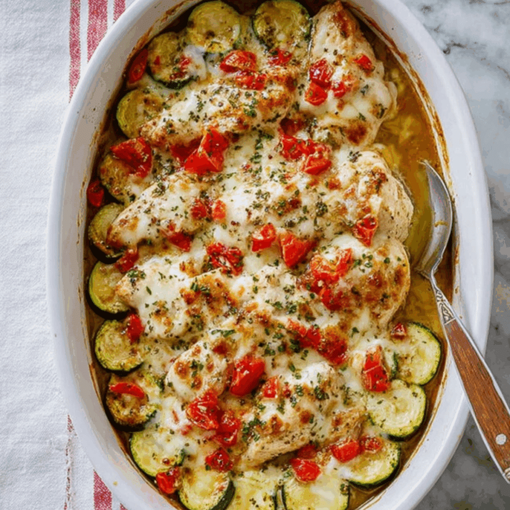 Mediterranean Chicken Zucchini Bake