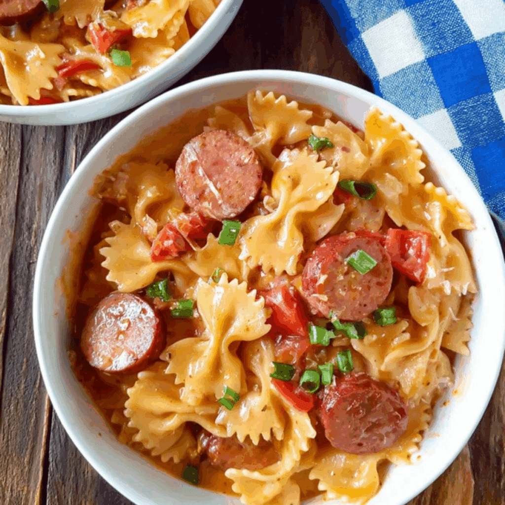 One Pot Cheesy Smoked Sausage Pasta