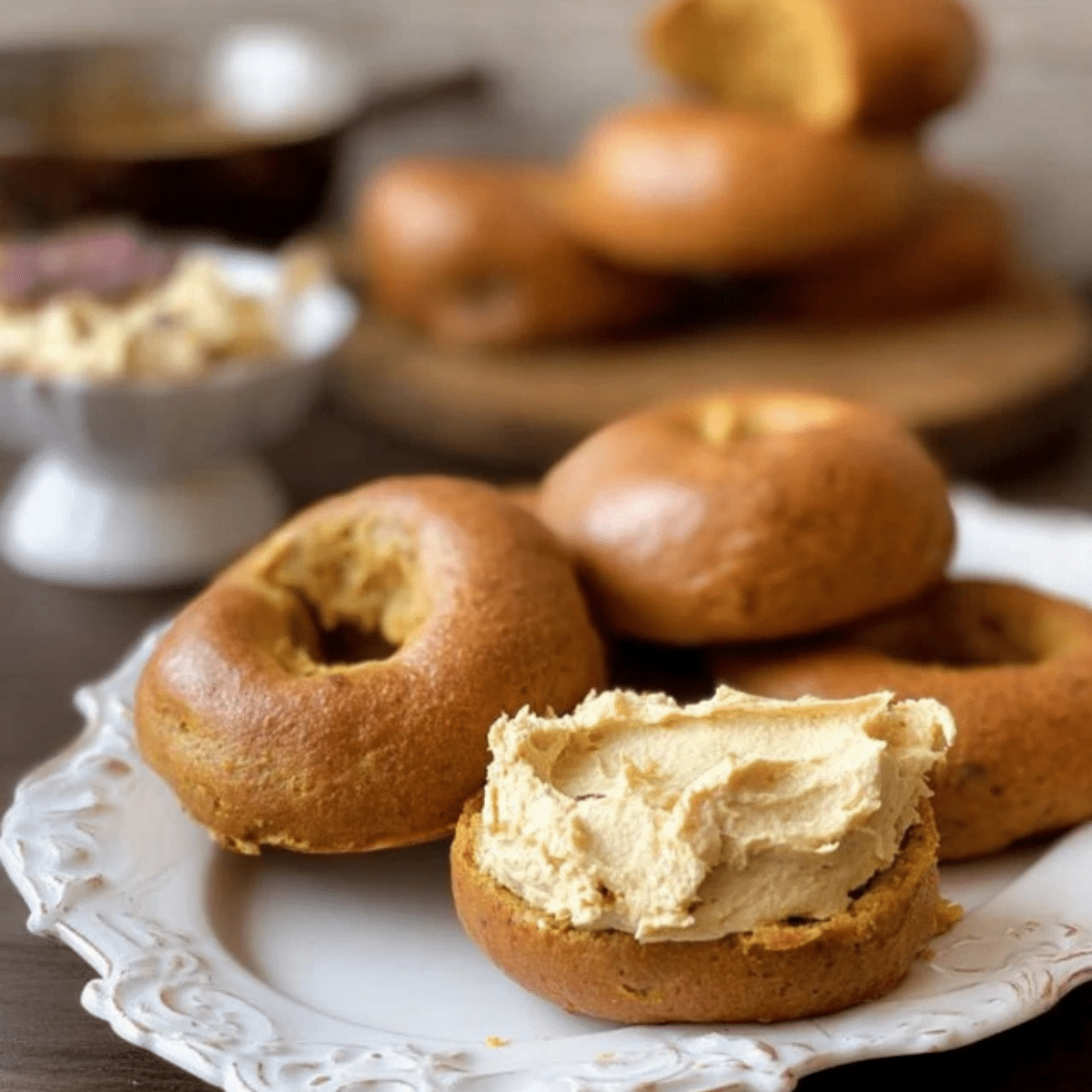 Pumpkin Sourdough Bagels with Pumpkin Spice Cream Cheese