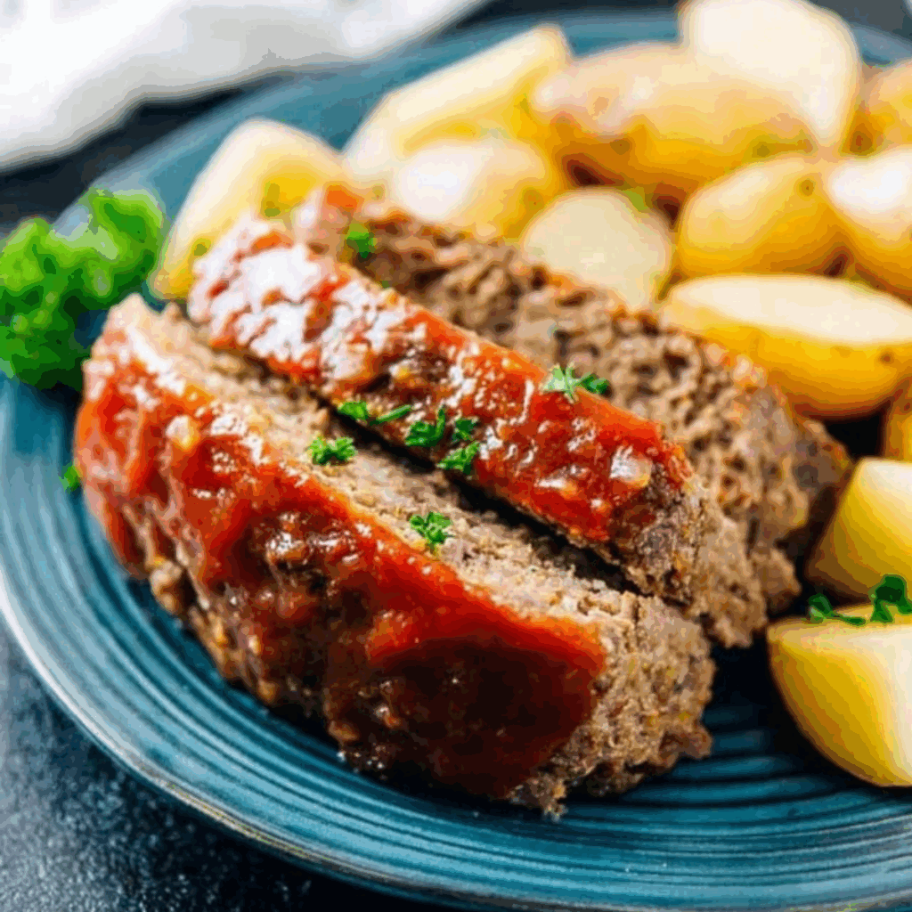 Slow Cooker Meatloaf and Potatoes with Garlic Butter