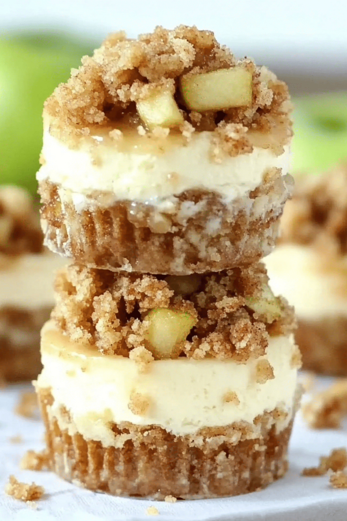 Apple Crisp Mini Cheesecakes with spiced apples and streusel topping
