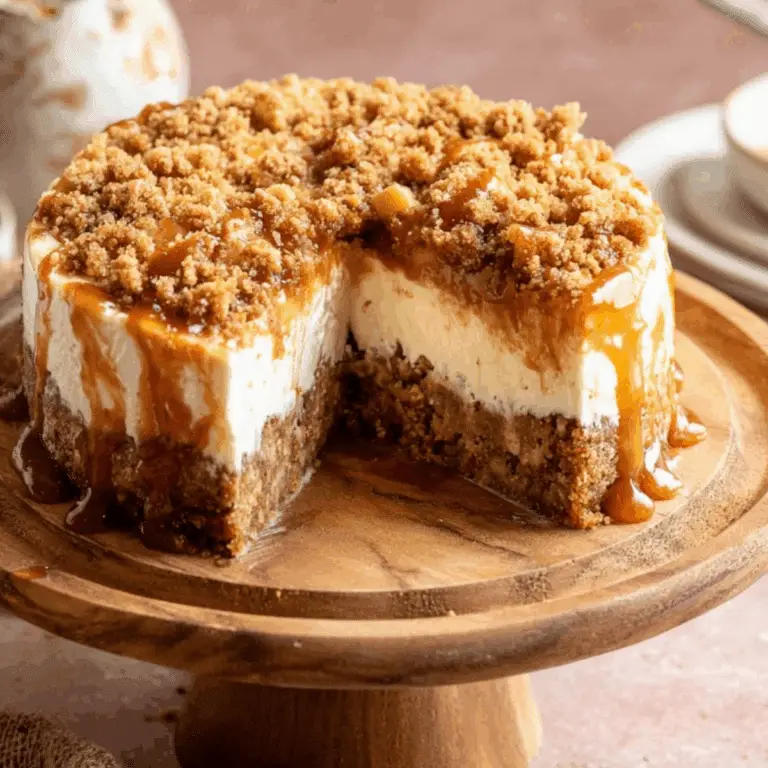 Irresistible Apple Crumble Cheesecake with apples and crumble topping