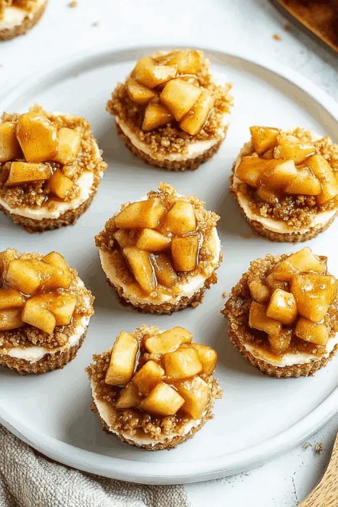 Apple Pie Cheesecake Bites with cinnamon apples on top