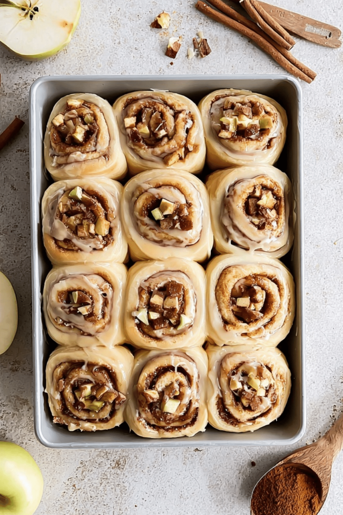 Baked Apple Cinnamon Rolls with cinnamon and cream cheese frosting
