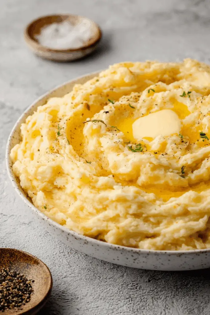 Brown Butter Garlic Mashed Potatoes with roasted garlic and creamy texture
