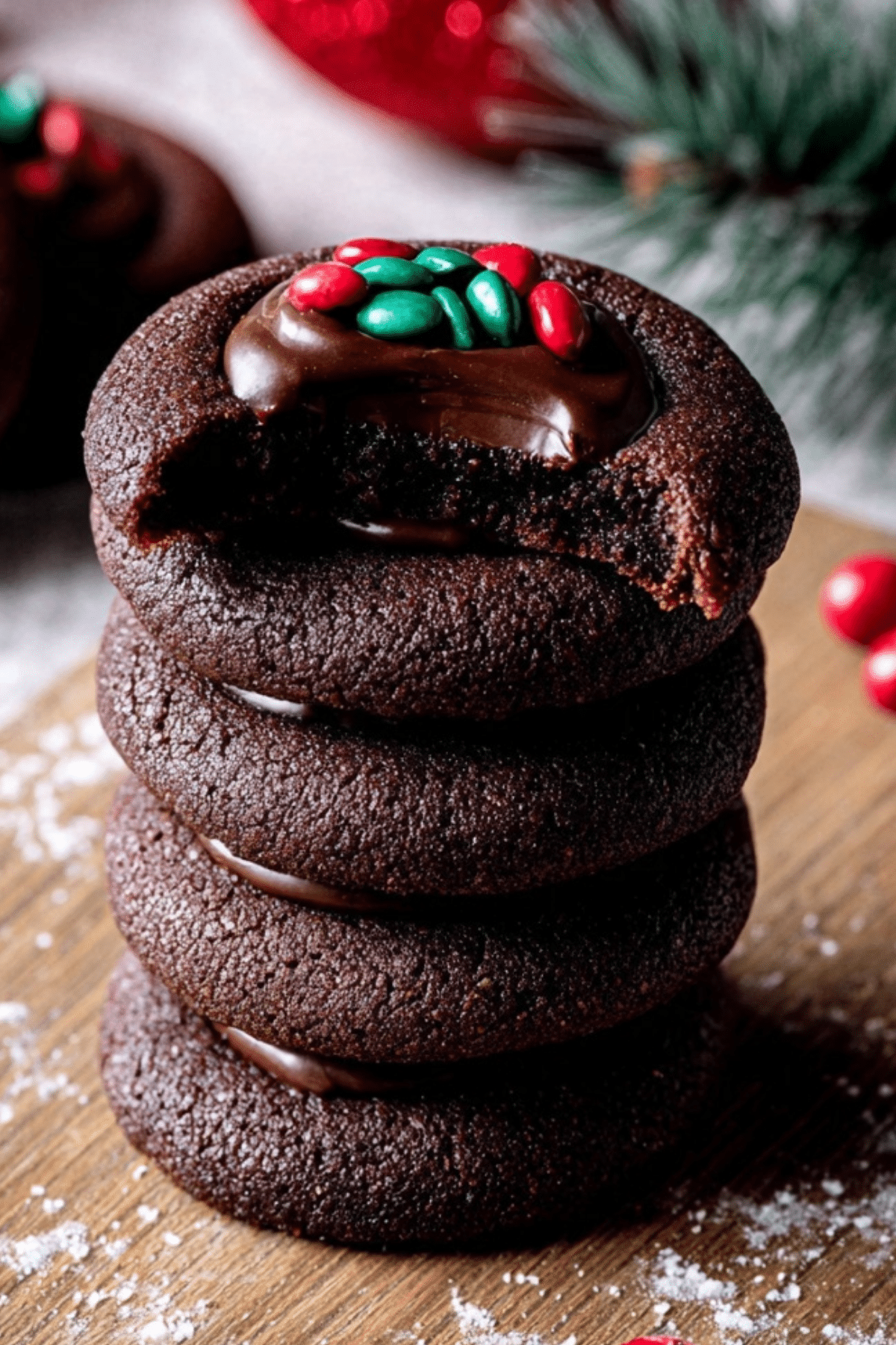Chocolate thumbprint cookies with smooth ganache centers