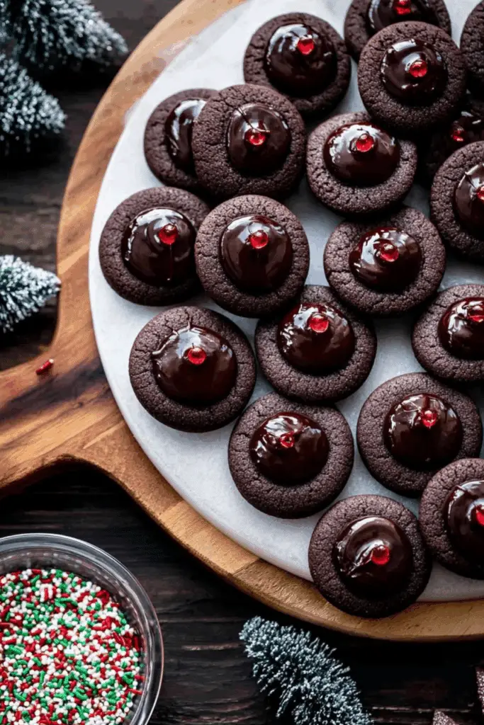 Chocolate thumbprint cookies with smooth ganache centers