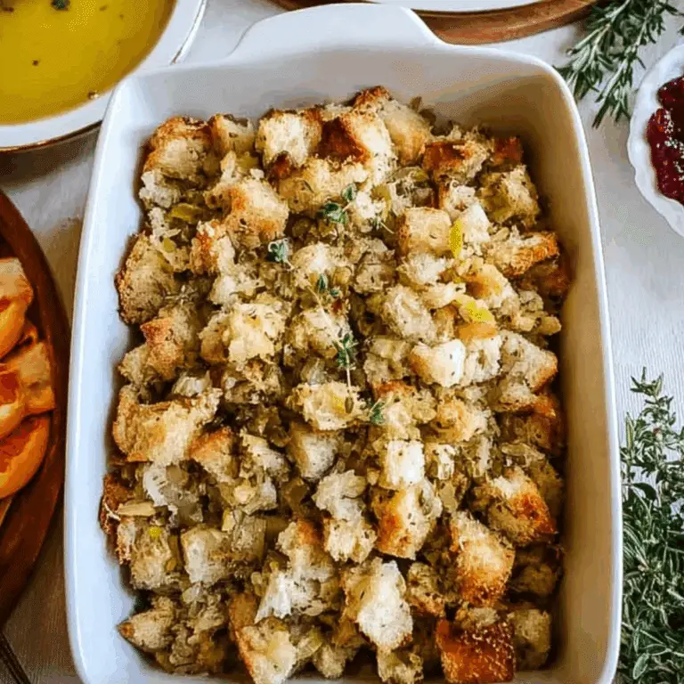 Classic Butter Herb Stuffing with savory herbs and golden bread cubes