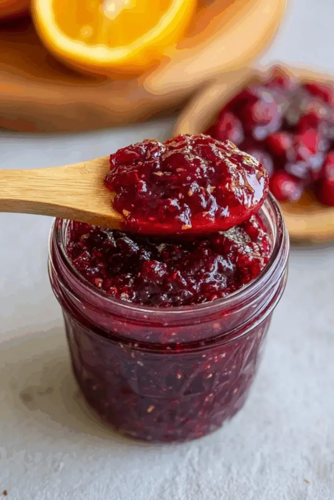 Cranberry Orange Jam in a jar, perfect for holiday meals and gifts