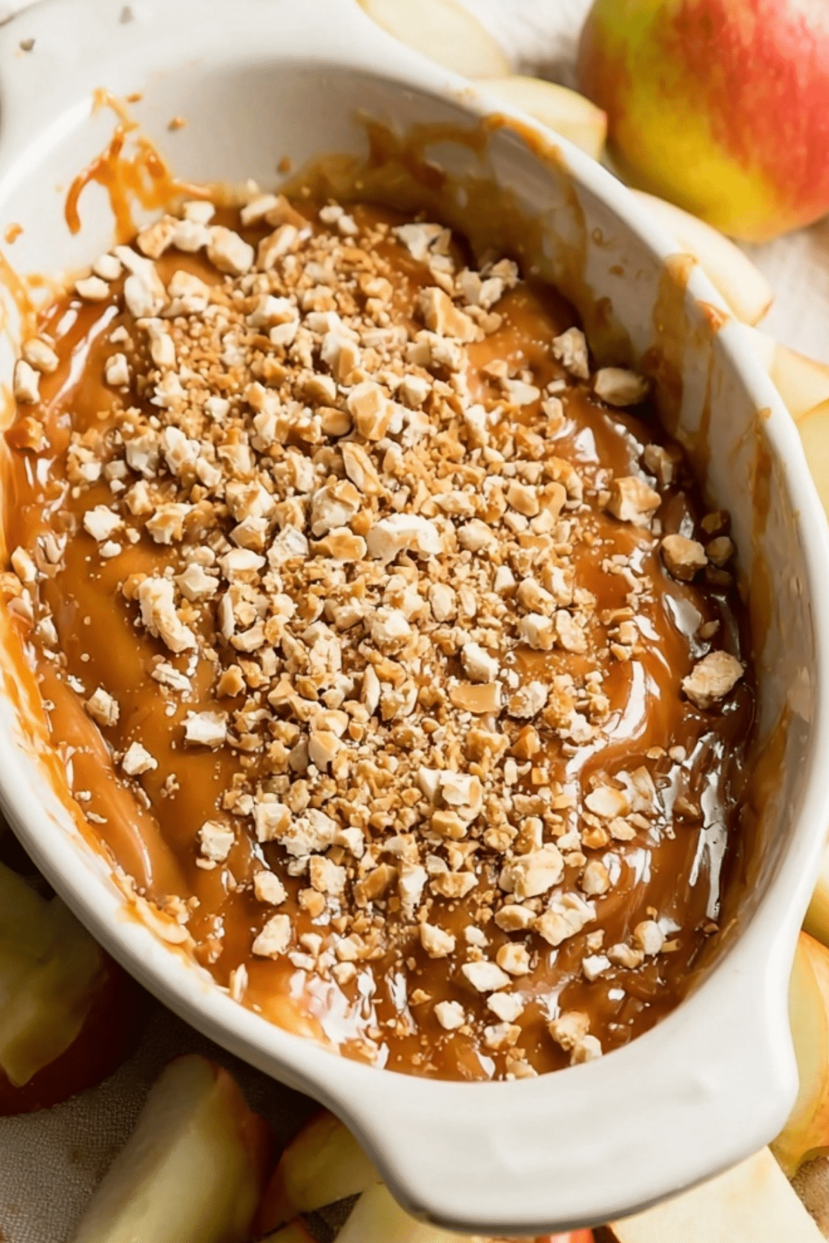 Cream Cheese Caramel Apple Dip with Toffee Bits served with apple slices
