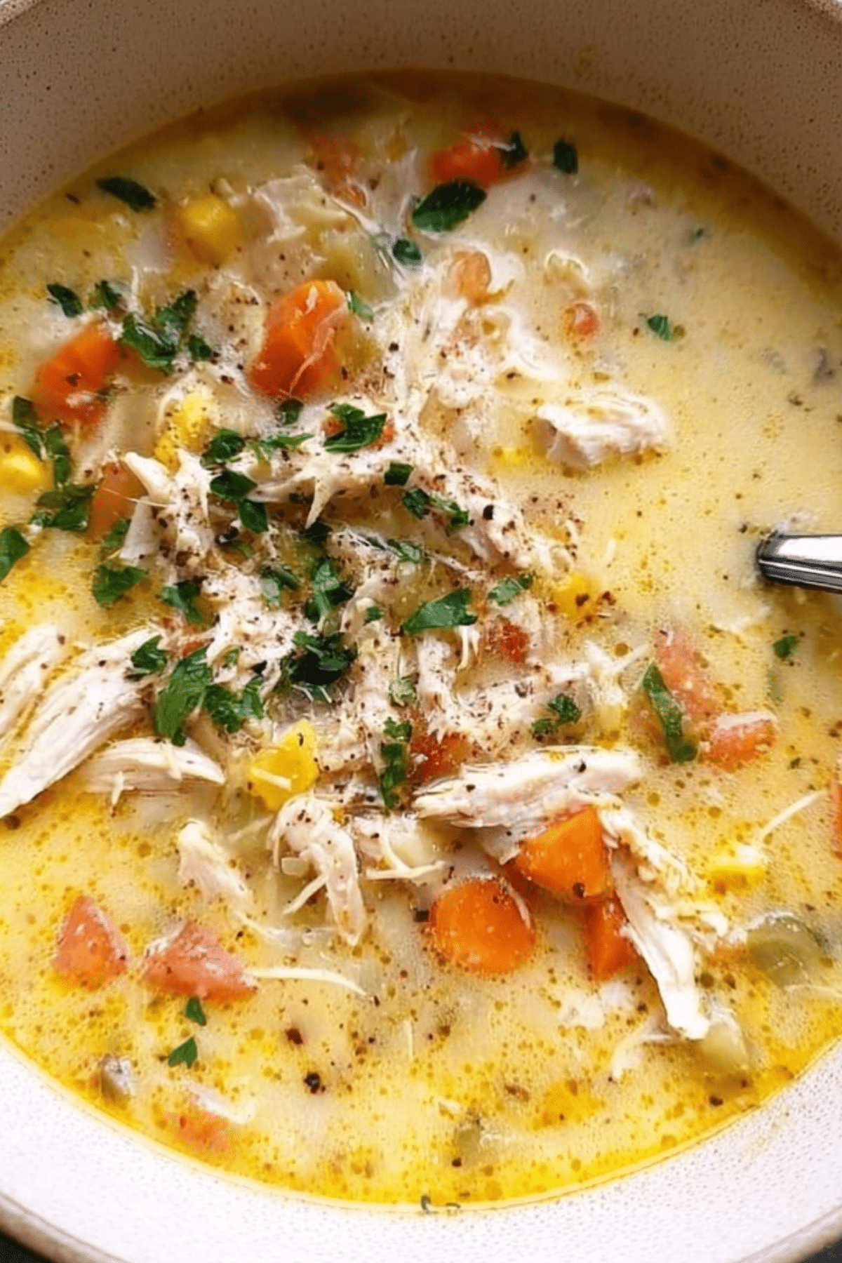 Creamy Chicken Vegetable Soup in a bowl