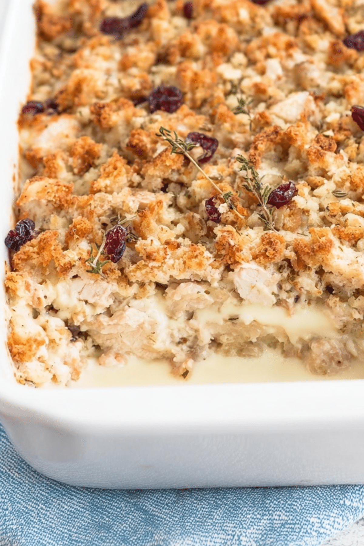 Creamy Turkey Casserole with leftover turkey and cranberry sauce