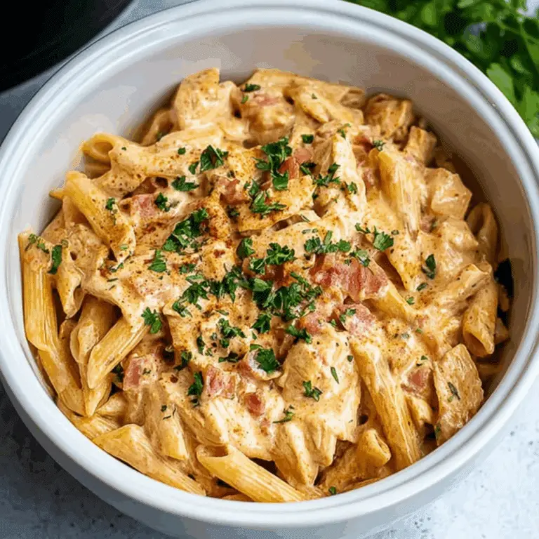 Crock Pot Creamy Cajun Chicken Pasta served in a bowl with herbs and Parmesan