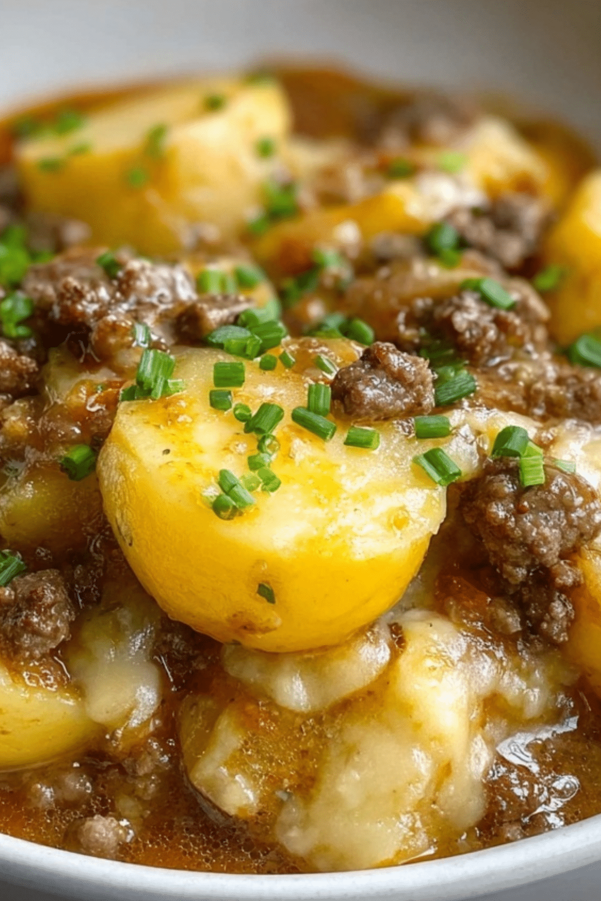Crockpot Hamburger Potato Casserole with ground beef, cheese, and potatoes