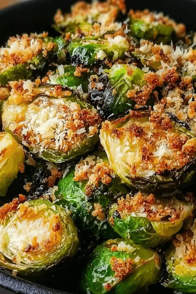 Crusted Roasted Brussels Sprouts with a golden Parmesan crust