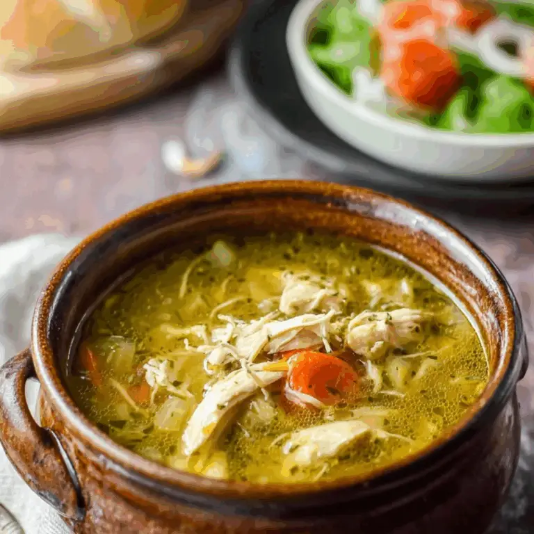 Old fashioned chicken soup with tender chicken, vegetables, and orzo pasta