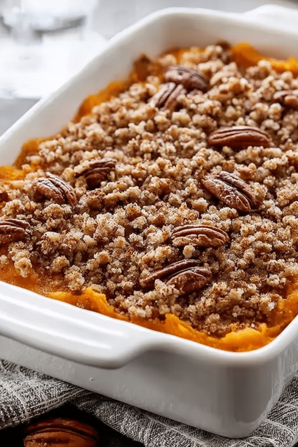Healthy Sweet Potato Casserole with Pecan Streusel