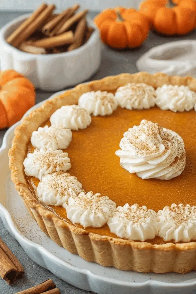 Homemade Fresh Pumpkin Pie served with whipped cream