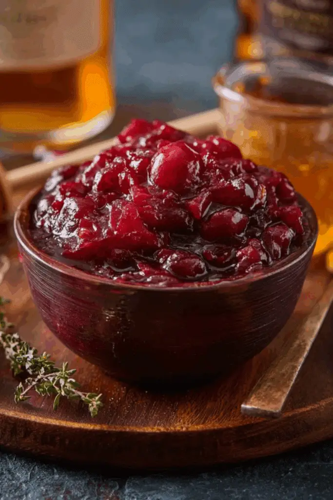 Honey Bourbon Cranberry Sauce served in a bowl