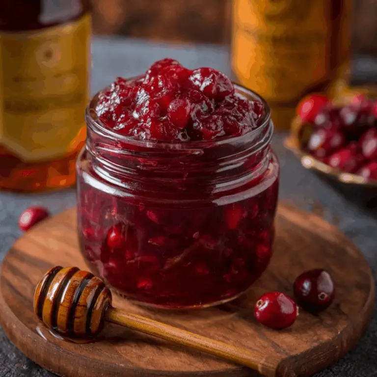Honey Bourbon Cranberry Sauce served in a bowl