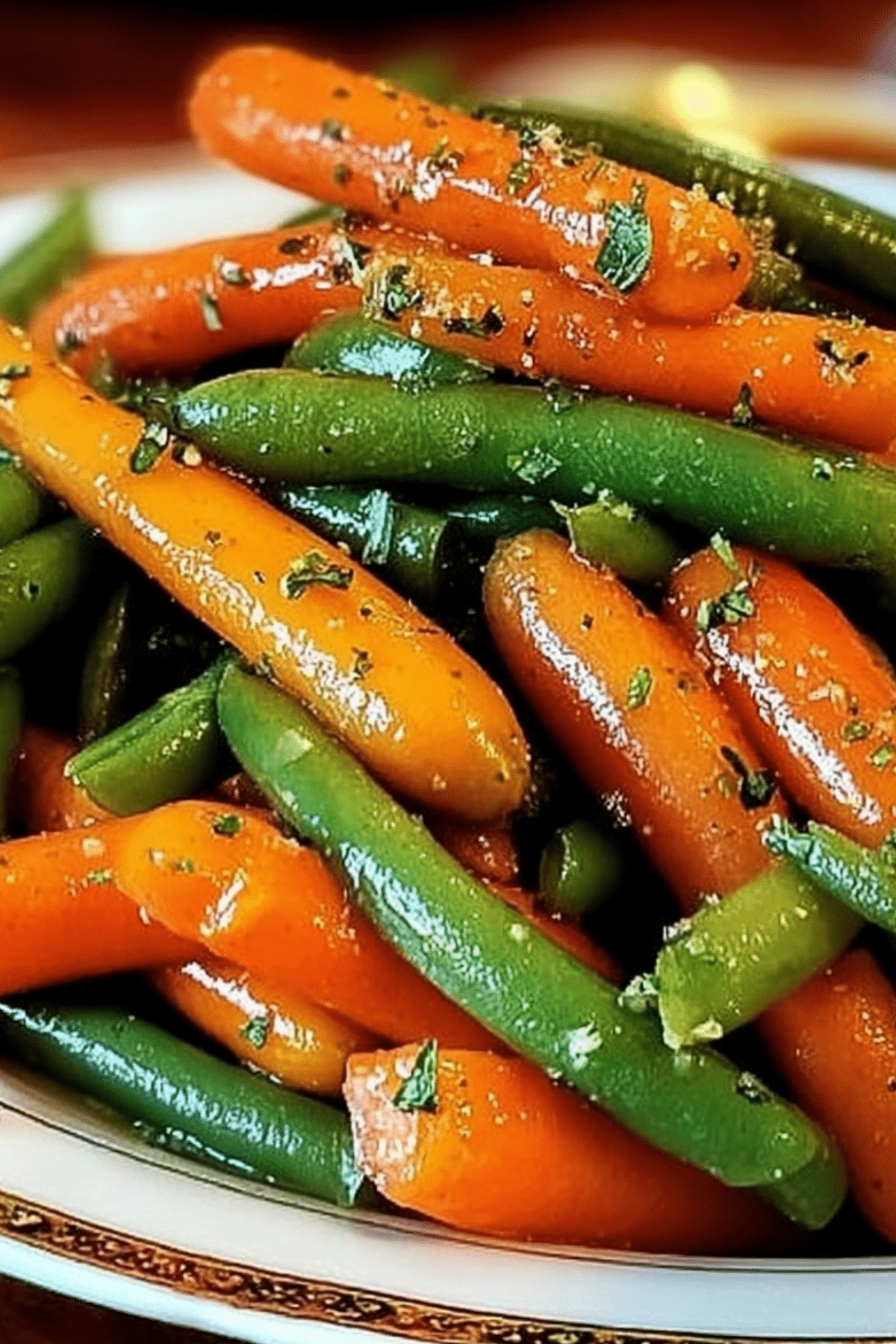 Honey Glazed Carrots & Green Beans recipe with roasted vegetables
