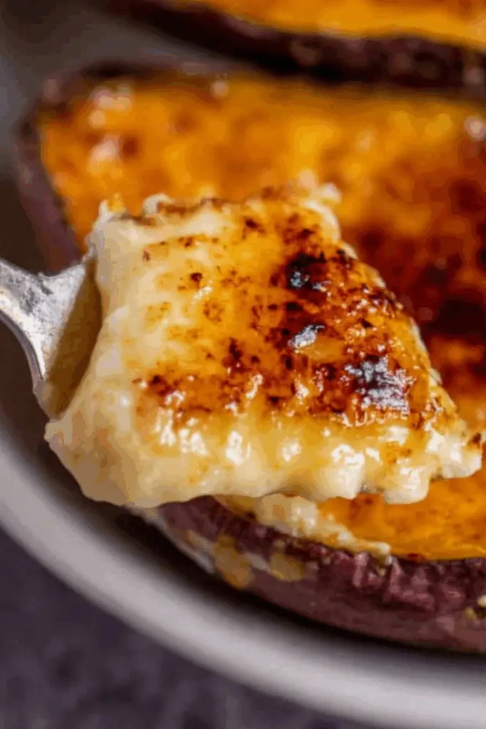 Japanese Sweet Potato Crème Brûlée dessert with creamy custard and caramelized sugar topping