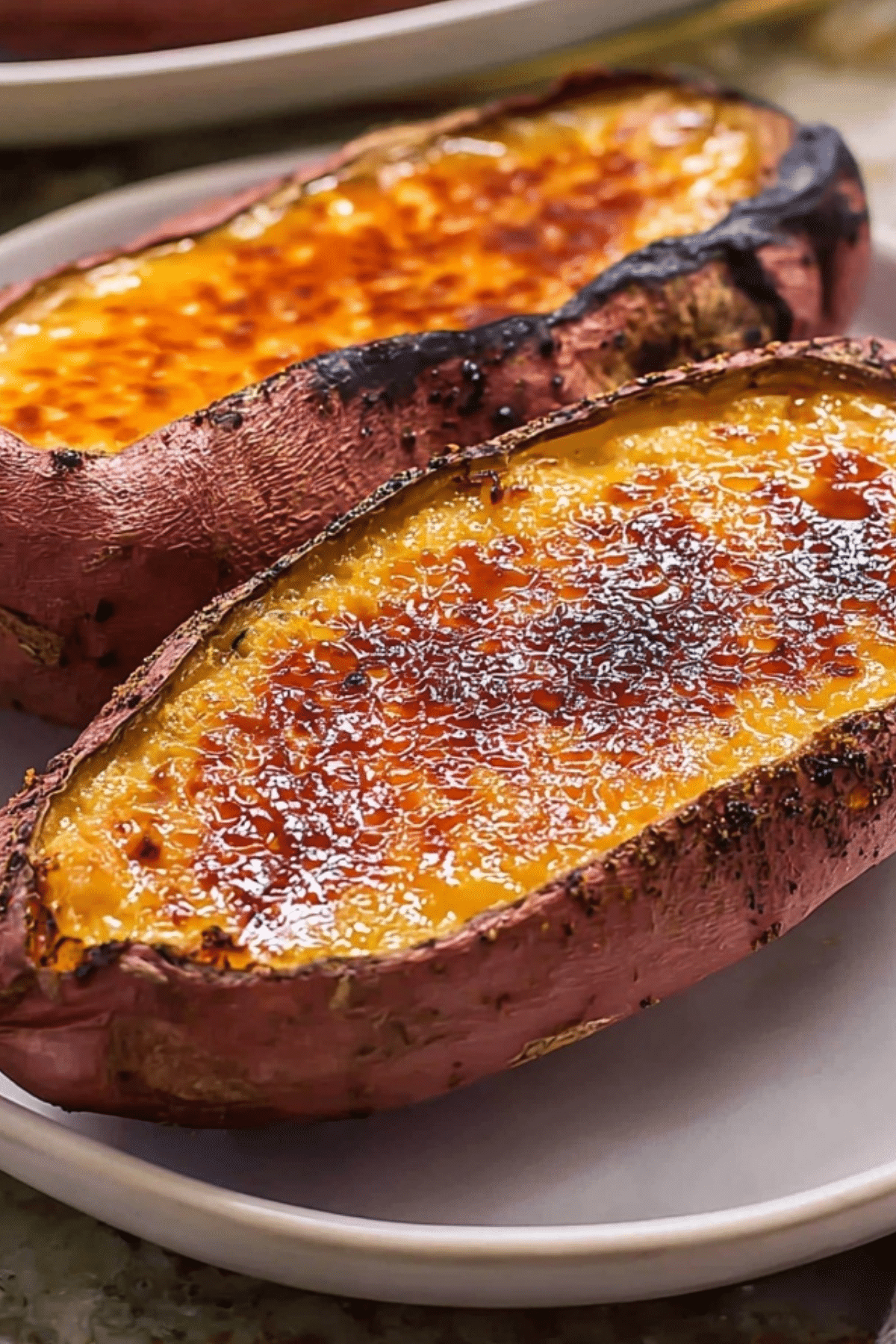Japanese Sweet Potato Crème Brûlée dessert with creamy custard and caramelized sugar topping