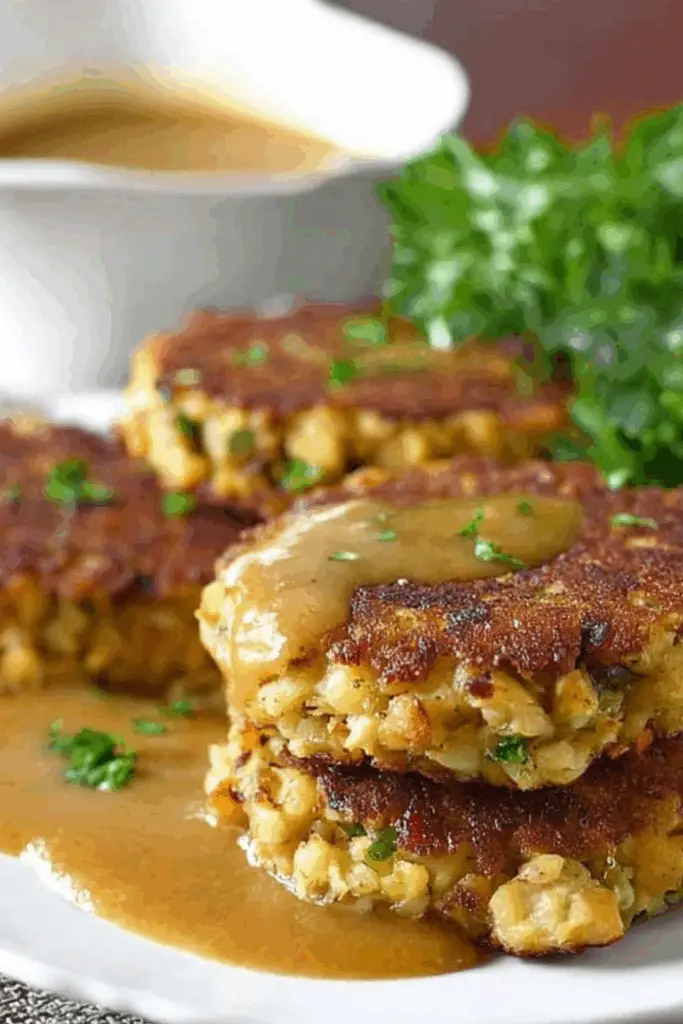 Leftover Stuffing Cakes with turkey gravy