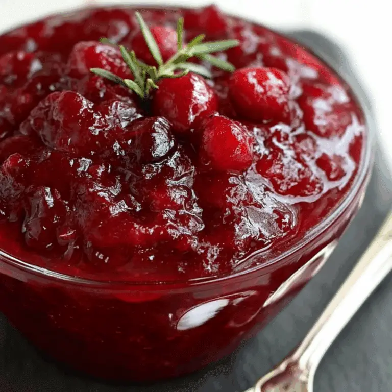 Luscious homemade cranberry sauce served in a bowl with fresh cranberries