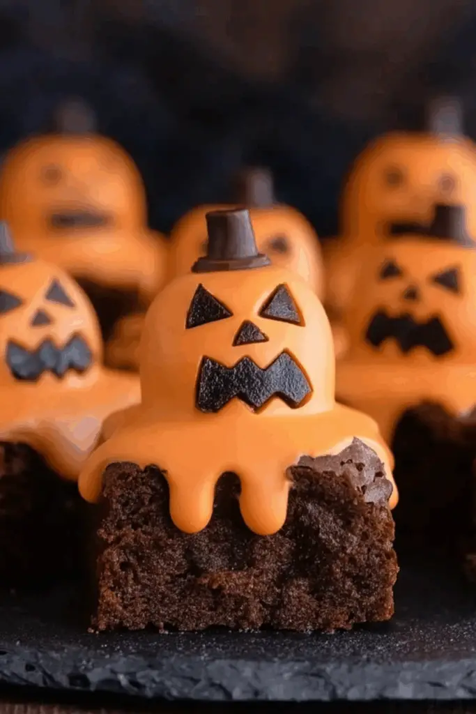 Melted Jack O' Lantern Brownies Halloween dessert