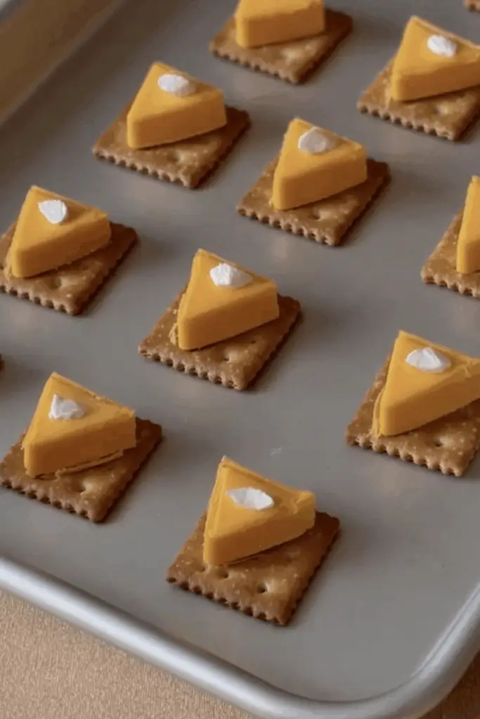 Mini Cheese and Cracker "Pumpkin Pies" with cheddar, cream cheese, and crackers