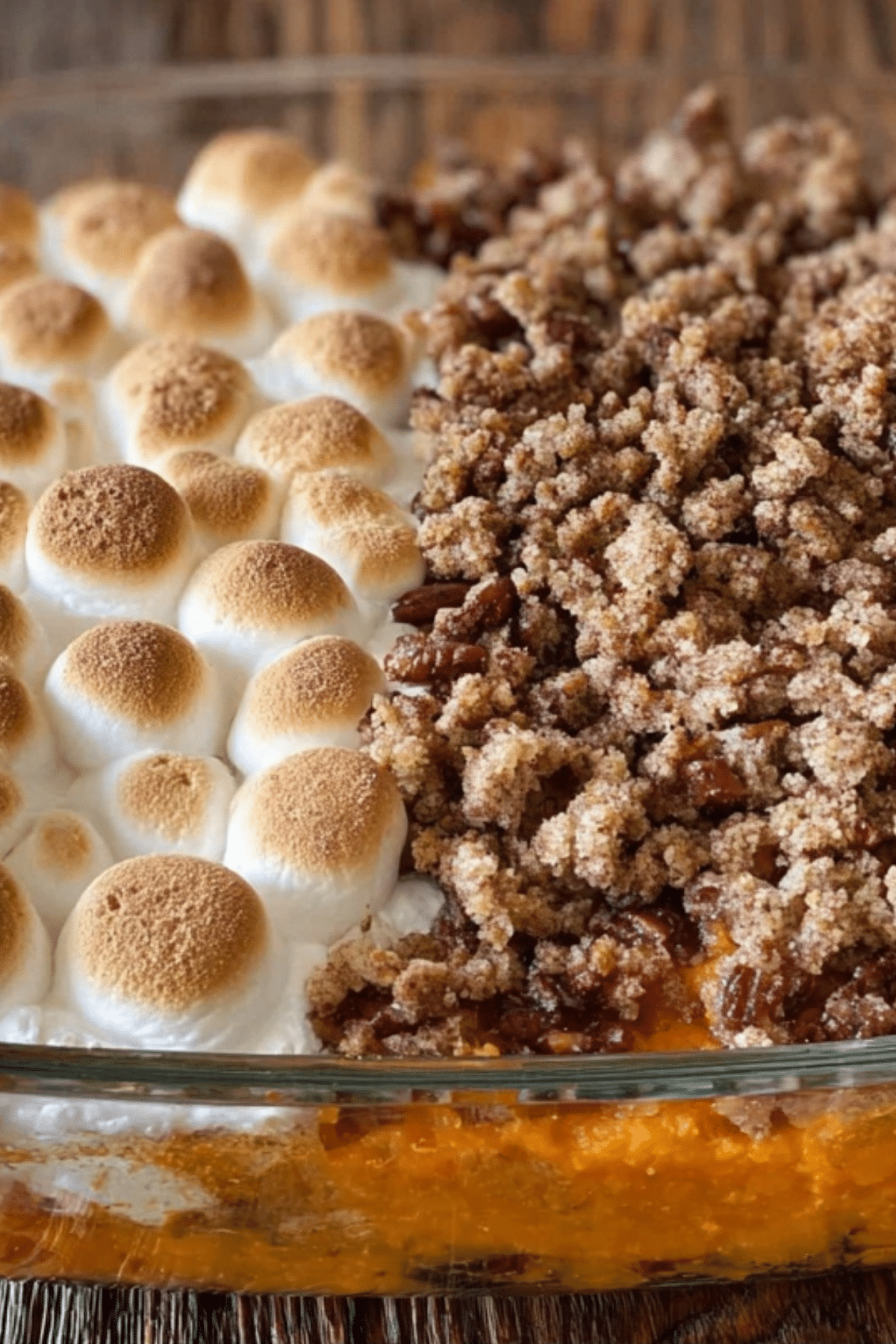 Old-Fashioned Sweet Potato Casserole with marshmallow and pecan topping